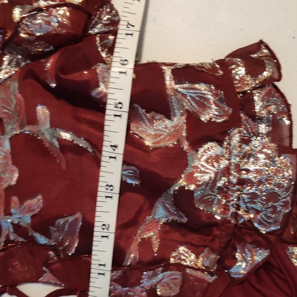 Altar’d State Burgundy, Gold flowers Dress w Cut outs + Lace up Back  si… - Picture 12 of 16